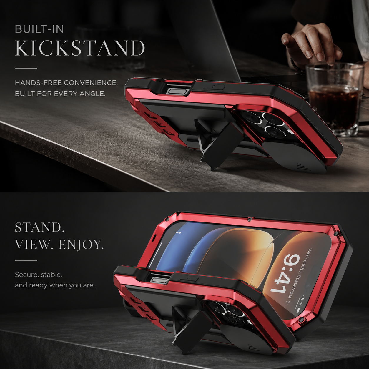 Premium iPhone Case Full Body Aluminum Metal Armor with Camera Lens Protection, Built In Screen Guard, Shockproof Dustproof Structure and Secure Grip