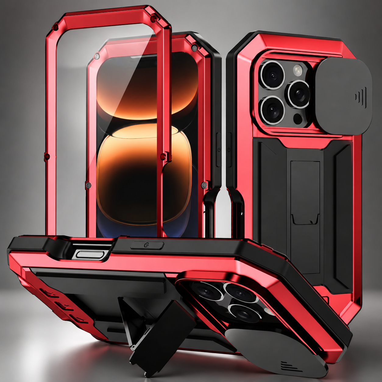 Premium iPhone Case Full Body Aluminum Metal Armor with Camera Lens Protection, Built In Screen Guard, Shockproof Dustproof Structure and Secure Grip
