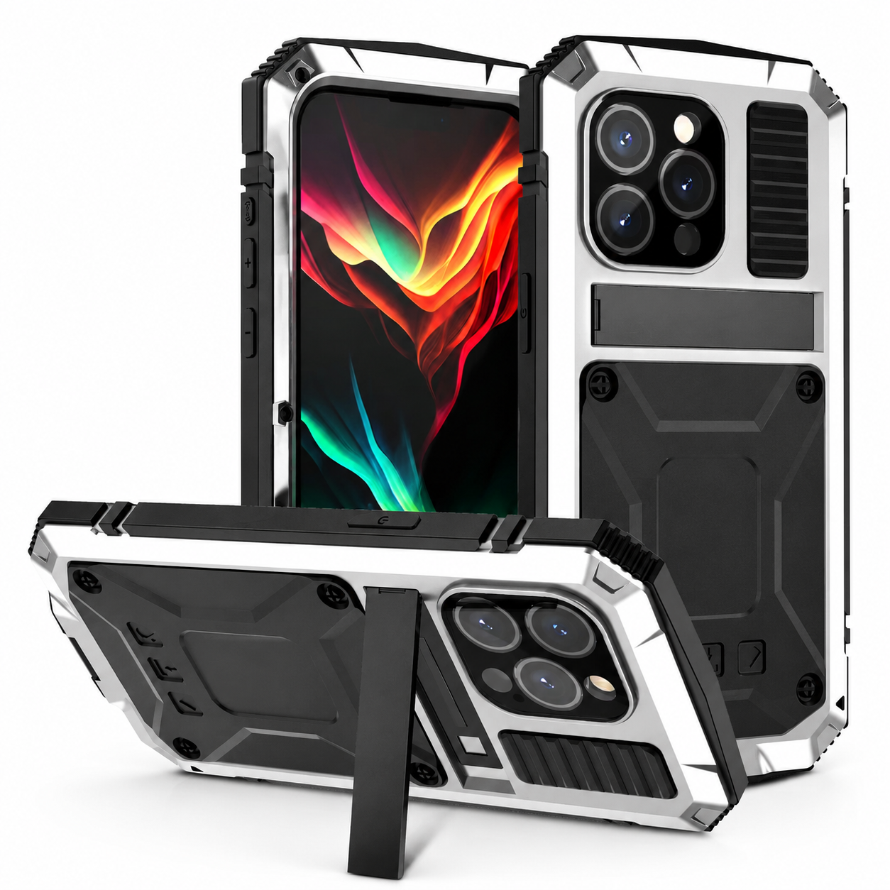 Premium iPhone Case Full Body Aluminum Metal Armor with Tempered Glass, Shockproof IP54 Water Resistant Design, Military Grade Durability and Kickstand