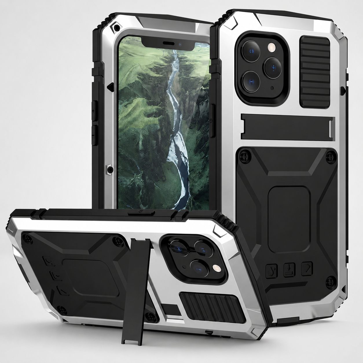 Premium iPhone Case Full Body Aluminum Metal Design with Camera Lens Protection, Built In Screen Guard, Shockproof Dustproof Structure and Secure Grip