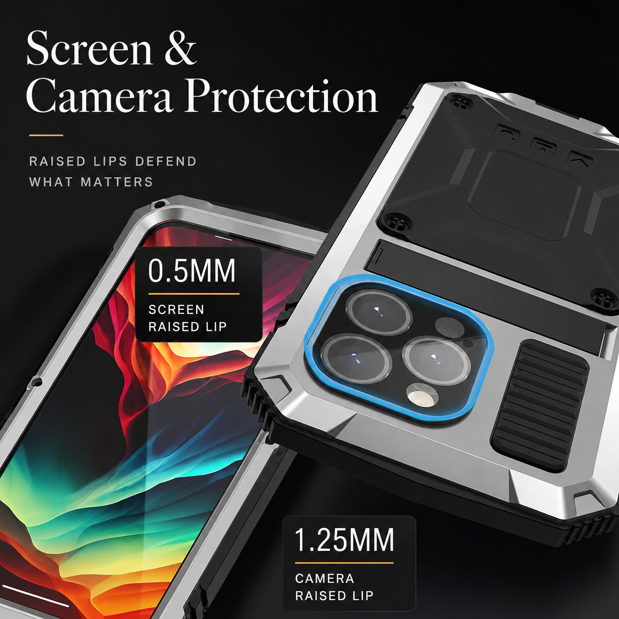 Premium iPhone Case Full Body Aluminum Metal Design with Camera Lens Protection, Built In Screen Guard, Shockproof Dustproof Structure and Secure Grip