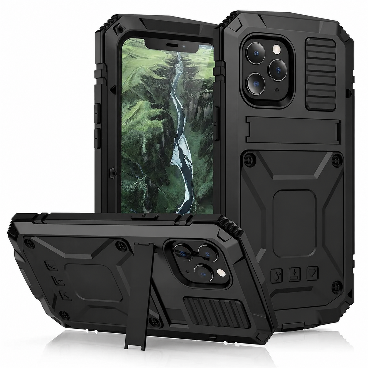 Premium iPhone Case Full Body Aluminum Metal Design with Camera Lens Protection, Built In Screen Guard, Shockproof Dustproof Structure and Secure Grip