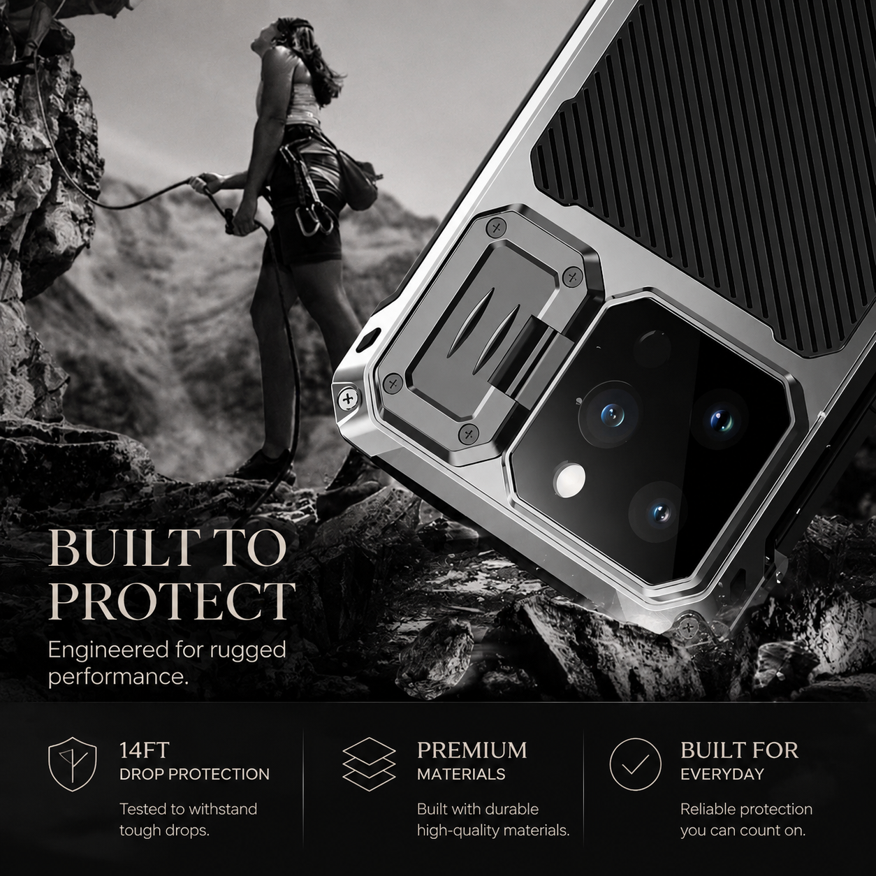 Premium iPhone Case Full-Body Military Protection with Built-In Screen Protector, Sliding Camera Guard, Kickstand and Non-Slip Shockproof Design