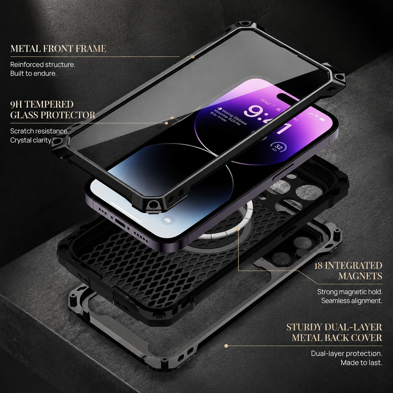 Premium iPhone Case Full-Body Military Protection with Built-In Screen Protector, Sliding Camera Guard, Kickstand and Non-Slip Shockproof Design