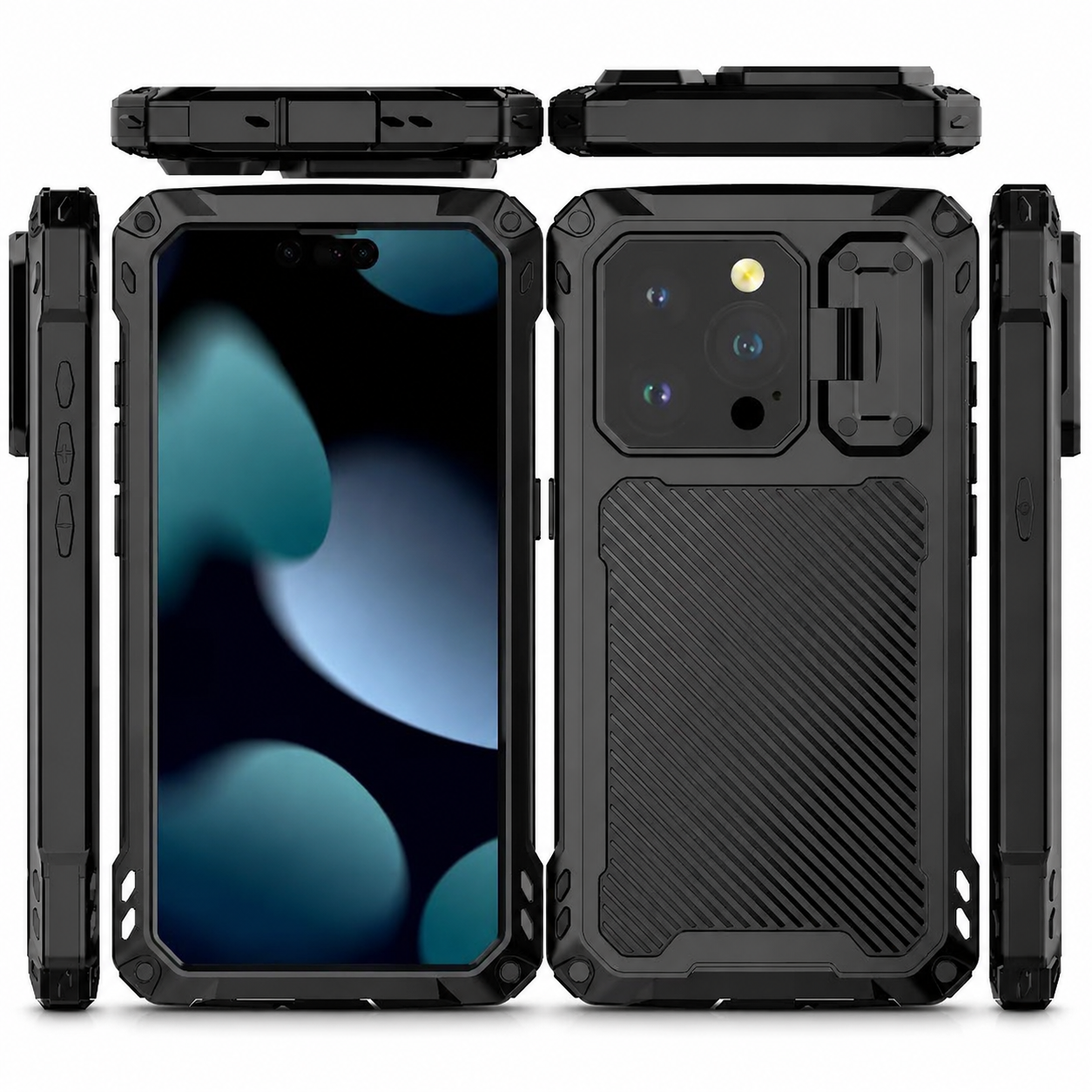 Premium iPhone Case Full-Body Military Protection with Built-In Screen Protector, Sliding Camera Guard, Kickstand and Non-Slip Shockproof Design