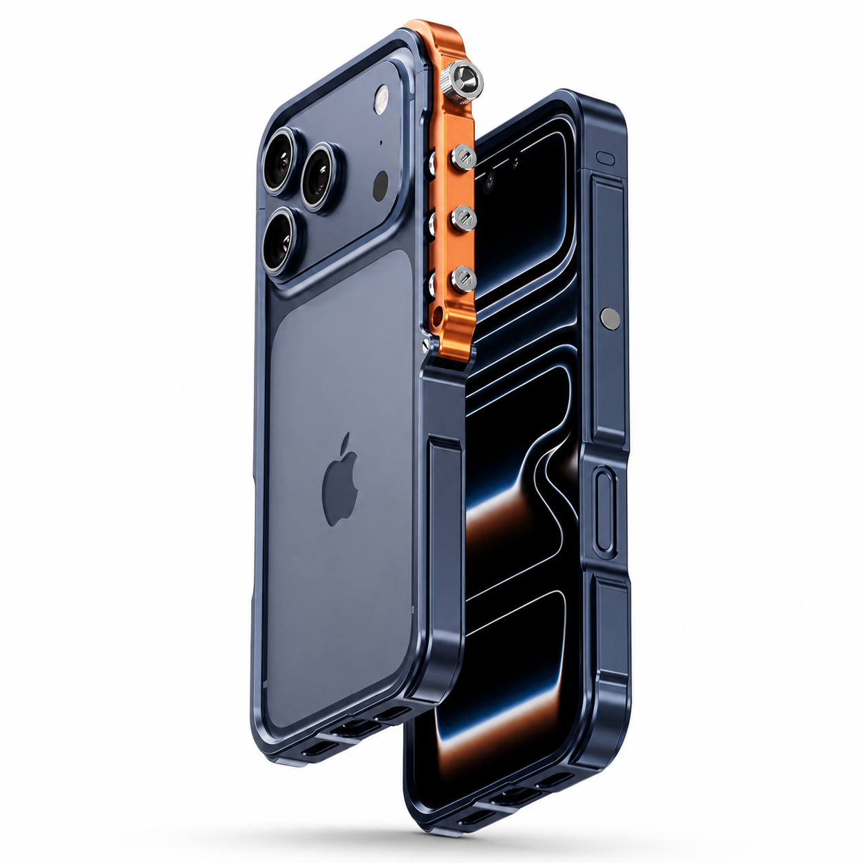 Premium iPhone Case Full-Metal Mechanical Mecha Cover, Shockproof Aluminum Protective Frame with Lanyard Support, Secure Grip and Drop Protection