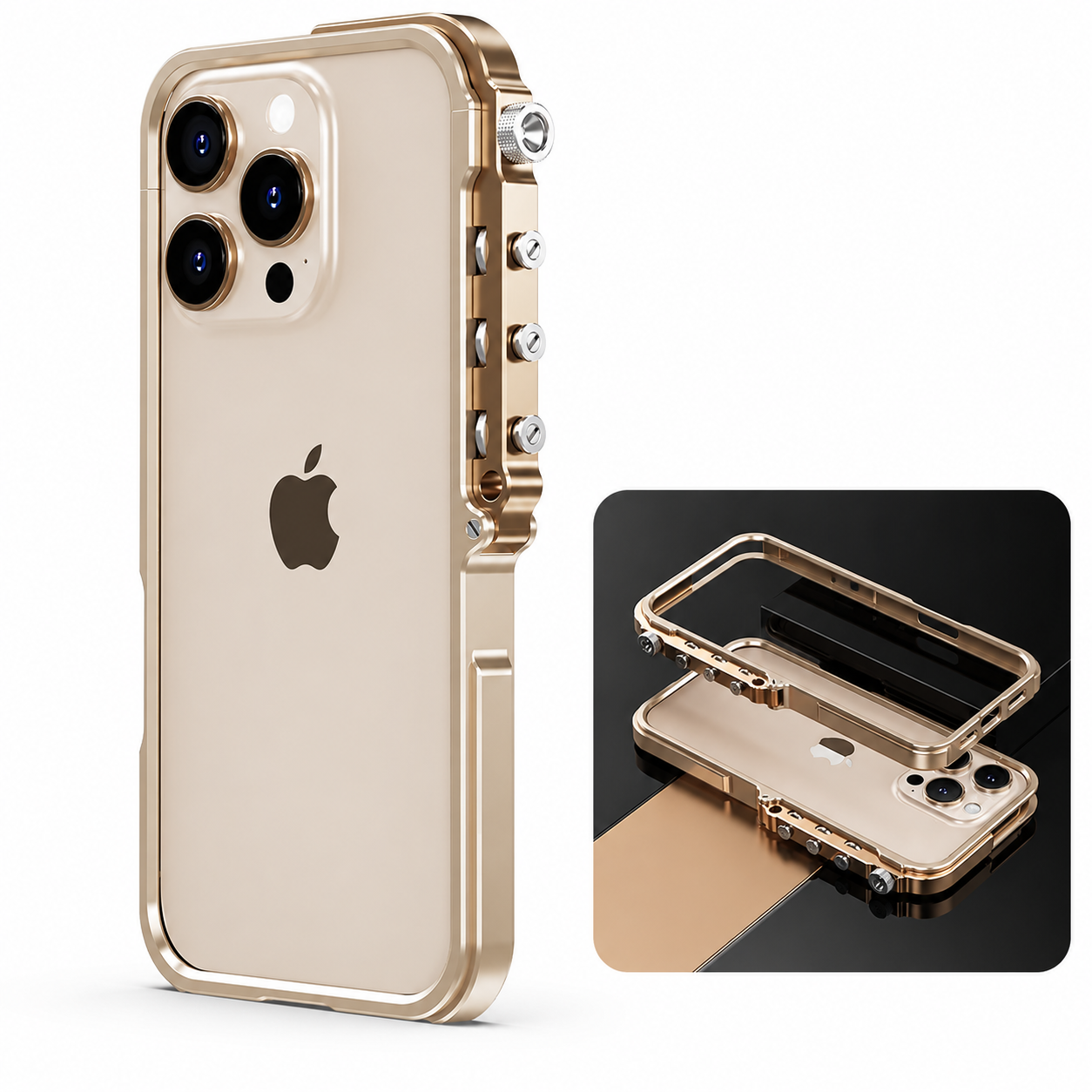 Premium iPhone Case Full-Metal Mechanical Mecha Cover, Shockproof Aluminum Protective Frame with Lanyard Support, Secure Grip and Drop Protection