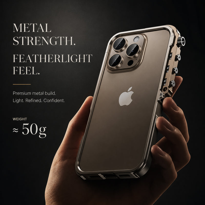 Premium iPhone Case Full Metal Mechanical Mecha Design with Camera Lens Protection, Shockproof Aluminum Construction, Lightweight Lanyard Support