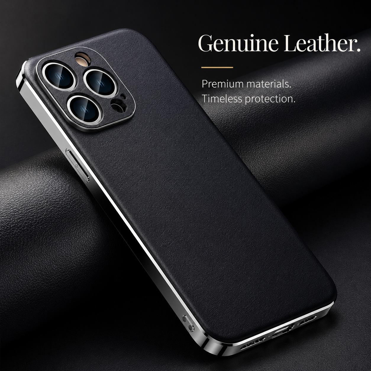 Premium iPhone Case Genuine Cowhide Leather Protective Cover Plating Frame Full Camera Lens Guard Shockproof TPU Edge Scratch Resistant Texture