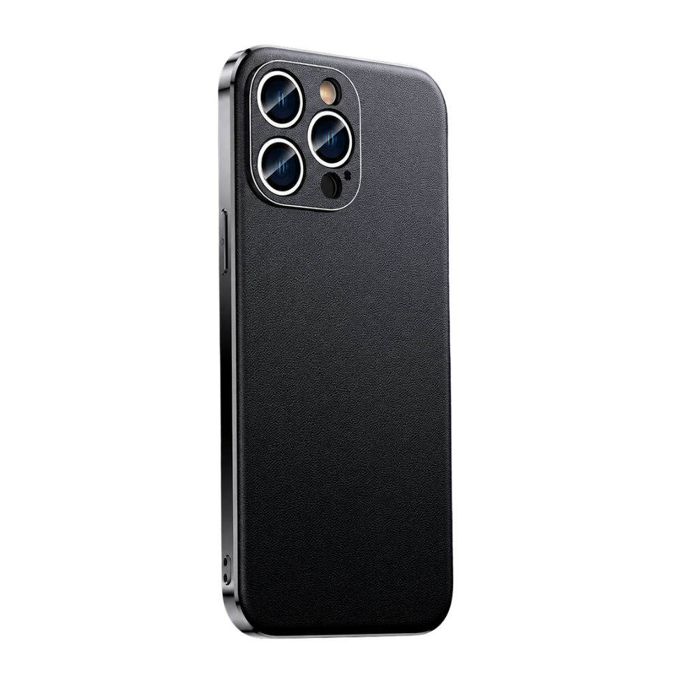 Premium iPhone Case Genuine Cowhide Leather Protective Cover Plating Frame Full Camera Lens Guard Shockproof TPU Edge Scratch Resistant Texture