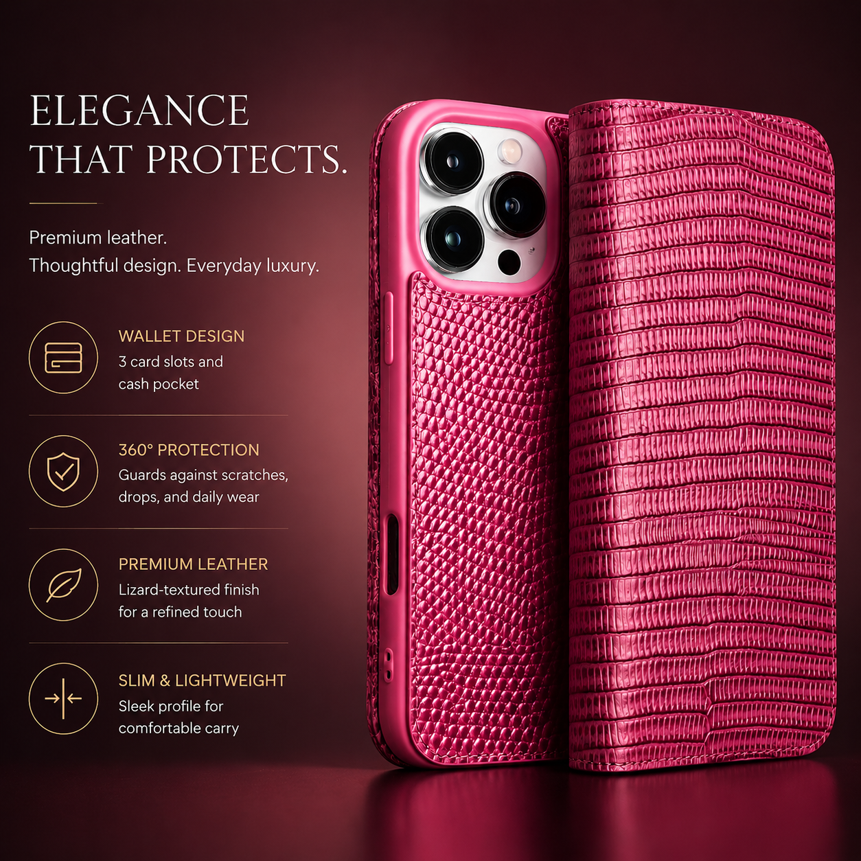 Premium iPhone Case Genuine Leather Flip Cover Card Holder Shockproof Anti Fingerprint Non Slip Grip Slim Durable Protective Case Luxury Design