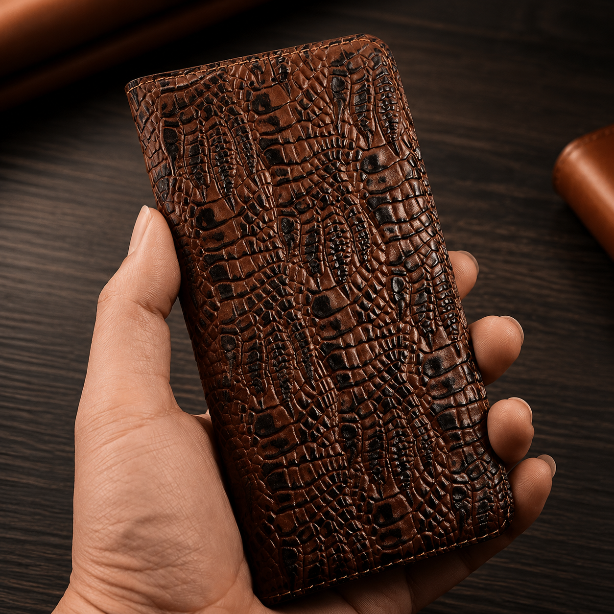 Premium iPhone Case Genuine Leather Flip Cover Card Holder Shockproof Non Slip Grip Full Protection Durable Protective Case Luxury Design Magnetic Closure