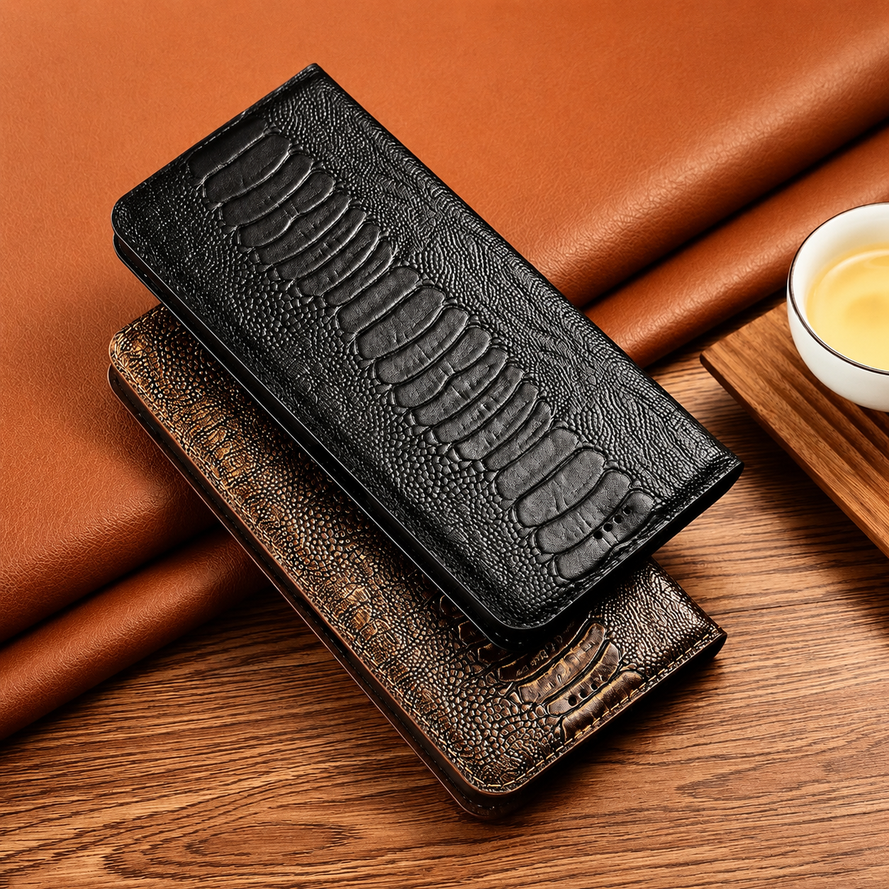 Premium iPhone Case Genuine Leather Flip Wallet Cover Card Slots Camera Lens Protection Magnetic Closure Shockproof Full Protection Slim Design