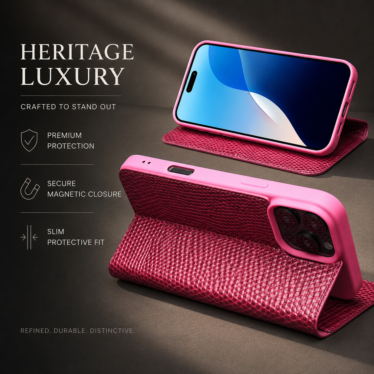 Premium iPhone Case Genuine Leather Flip Wallet Cover Magnetic Closure Kickstand Holder Camera Lens Protection Secure Card Storage Full Body Design
