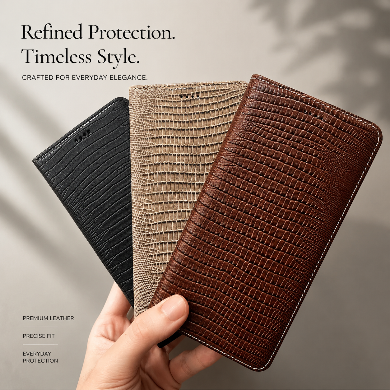 Premium iPhone Case Genuine Leather Flip Wallet Cover Magnetic Closure Kickstand Holder Camera Lens Protection Secure Card Storage Full Body Design