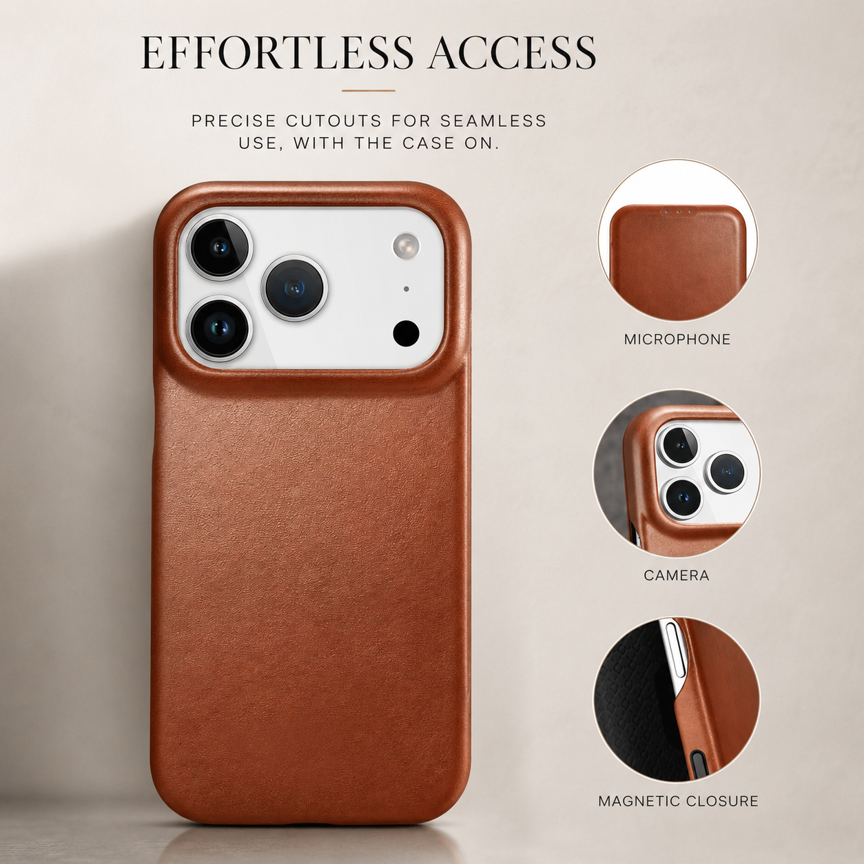Premium iPhone Case Genuine Leather Folio Cover with Magnetic Closure, Camera Lens Protection, Wireless Charging Support and Shockproof Design