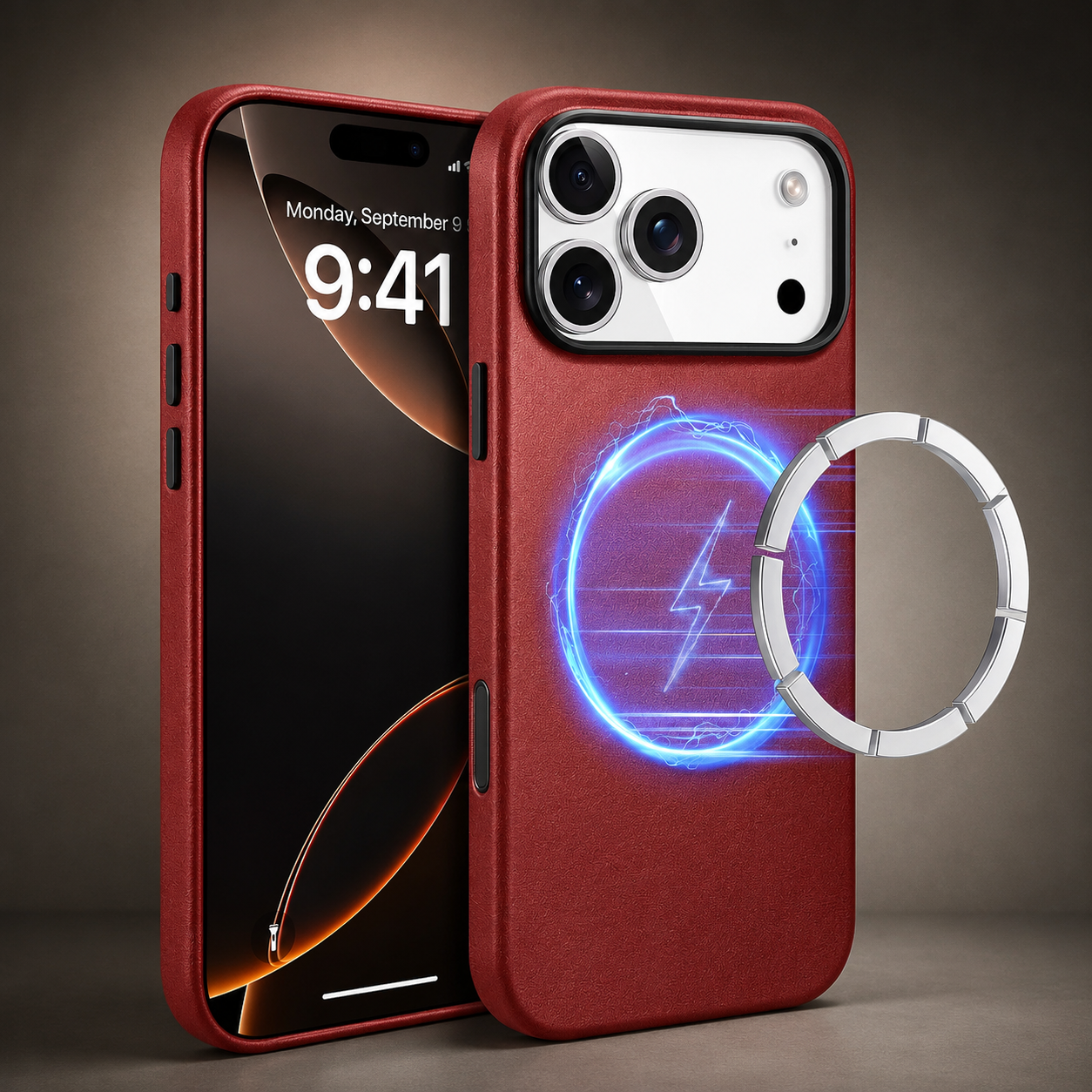 Premium iPhone Case Genuine Leather MagSafe Compatible Cover, Shockproof Full-Coverage Protection with Anti-Fingerprint Finish and Non-Slip Grip
