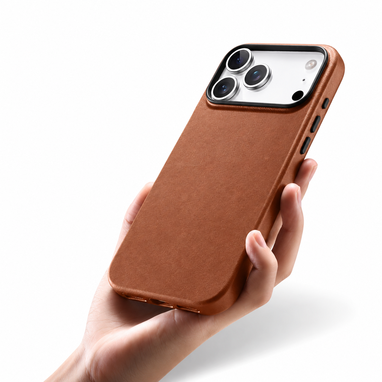 Premium iPhone Case Genuine Leather MagSafe Compatible Cover, Shockproof Full-Coverage Protection with Anti-Fingerprint Finish and Non-Slip Grip
