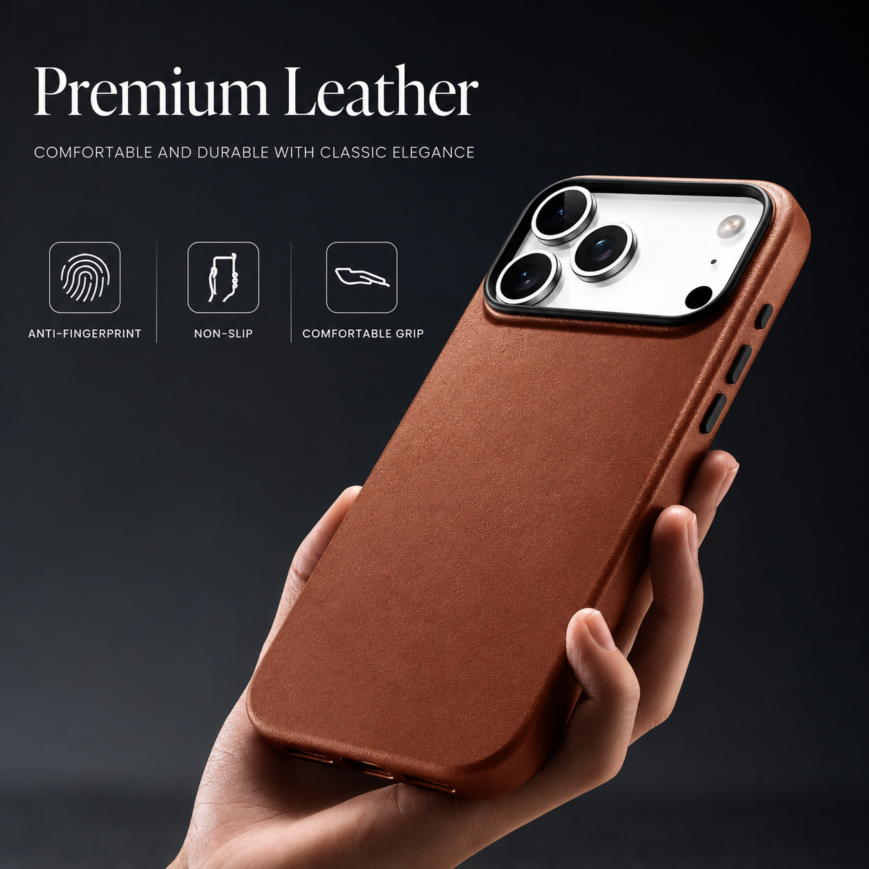 Premium iPhone Case Genuine Leather MagSafe Compatible Cover, Shockproof Full-Coverage Protection with Anti-Fingerprint Finish and Non-Slip Grip