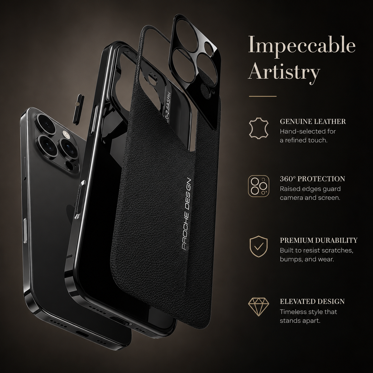 Premium iPhone Case Genuine Leather Protective Cover Camera Lens Protection Shockproof Anti Slip Grip Hard Back Slim Design