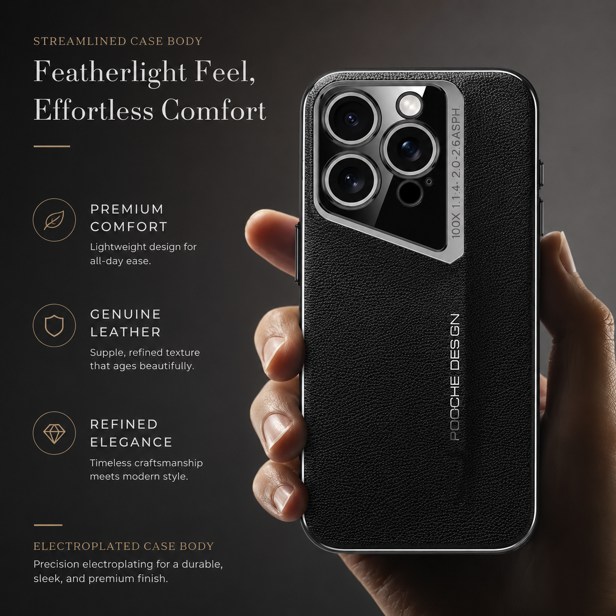 Premium iPhone Case Genuine Leather Protective Cover Camera Lens Protection Shockproof Anti Slip Grip Hard Back Slim Design