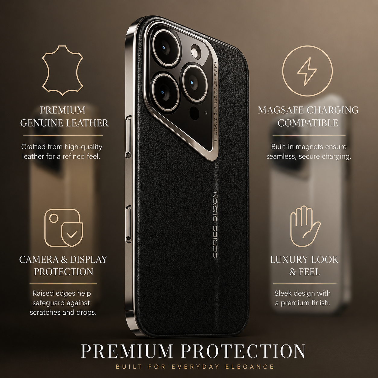 Premium iPhone Case Genuine Leather Protective Cover Camera Lens Protection Shockproof Anti Slip Grip Hard Back Slim Design