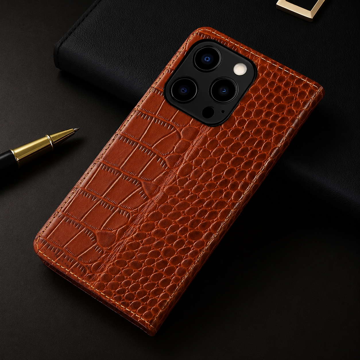 Premium iPhone Case Genuine Leather Wallet Cover Camera Lens Protection Magnetic Flip Kickstand Full Coverage Anti Scratch Non Slip Design