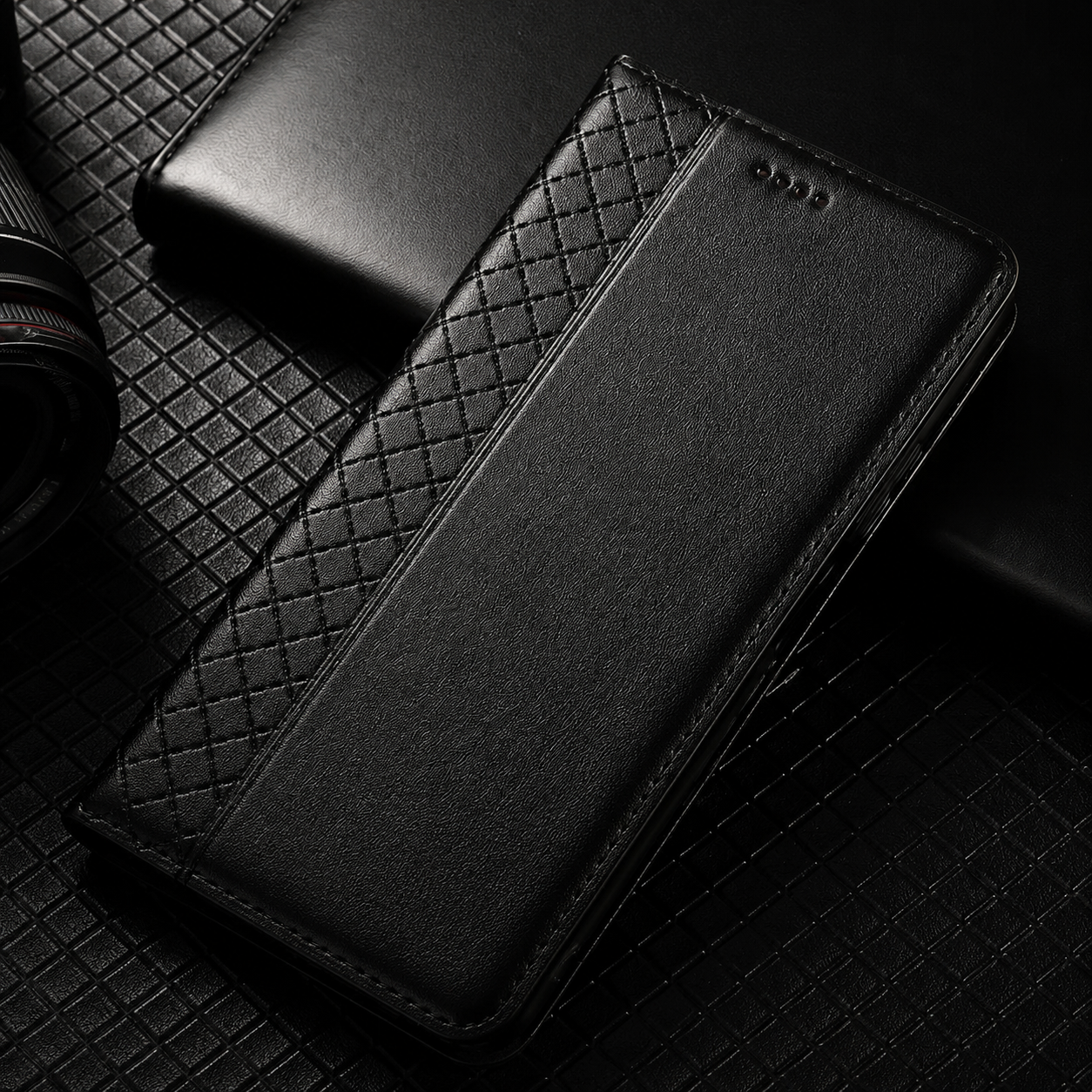 Premium iPhone Case Genuine Leather Wallet Cover Camera Lens Protection Magnetic Flip Kickstand Shockproof TPU Bumper Full Coverage Design