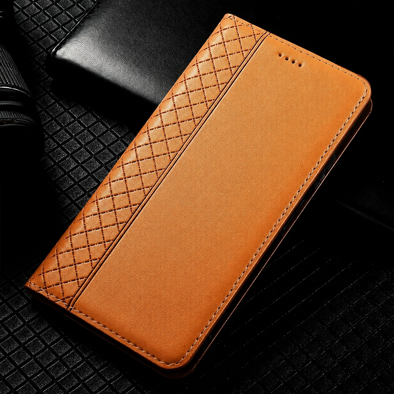 Premium iPhone Case Genuine Leather Wallet Cover Camera Lens Protection Magnetic Flip Kickstand Shockproof TPU Bumper Full Coverage Design