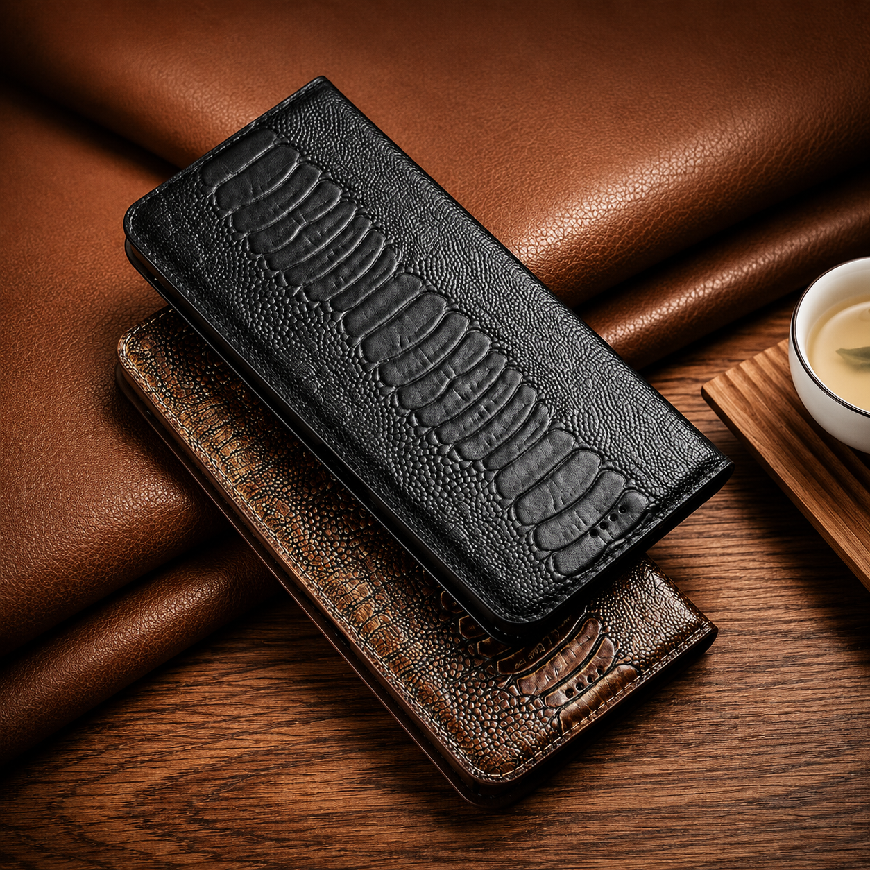 Premium iPhone Case Genuine Leather Wallet Cover Card Holder Magnetic Closure Kickstand Protective Cover Water Resistant Anti Fingerprint Design