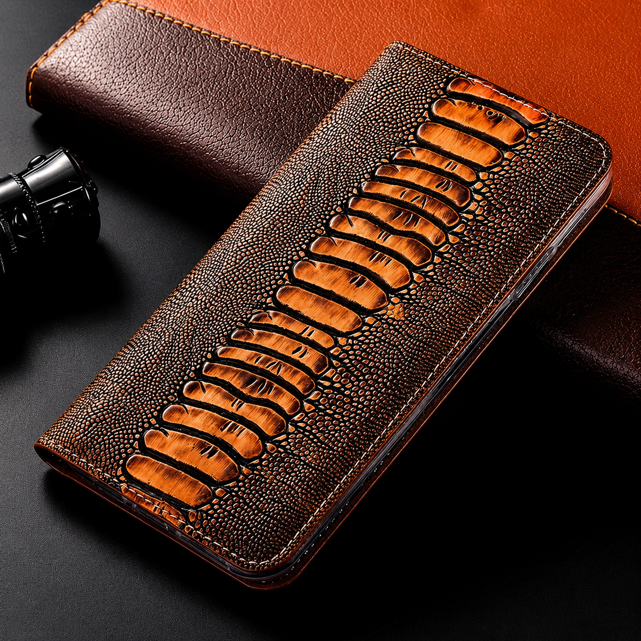 Premium iPhone Case Genuine Leather Wallet Cover Card Holder Magnetic Closure Kickstand Protective Cover Water Resistant Anti Fingerprint Design