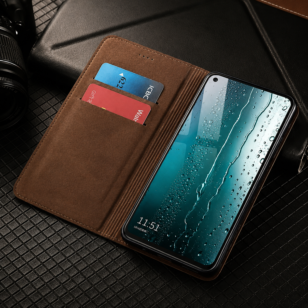 Premium iPhone Case Genuine Leather Wallet Cover Card Holder Magnetic Closure Kickstand Protective Cover Water Resistant Anti Fingerprint Design
