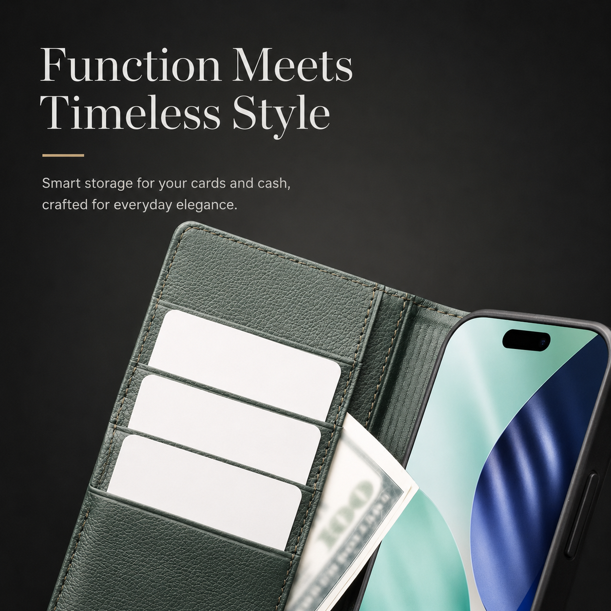 Premium iPhone Case Genuine Leather Wallet Flip Cover Card Holder Shockproof Protective Case Horizontal Stand Function Slim Lightweight Design