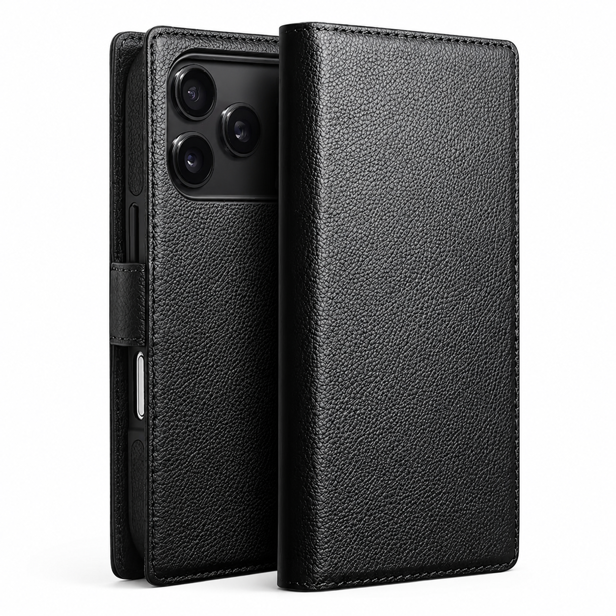 Premium iPhone Case Genuine Leather Wallet Flip Cover Card Holder Shockproof Protective Case Horizontal Stand Function Slim Lightweight Design