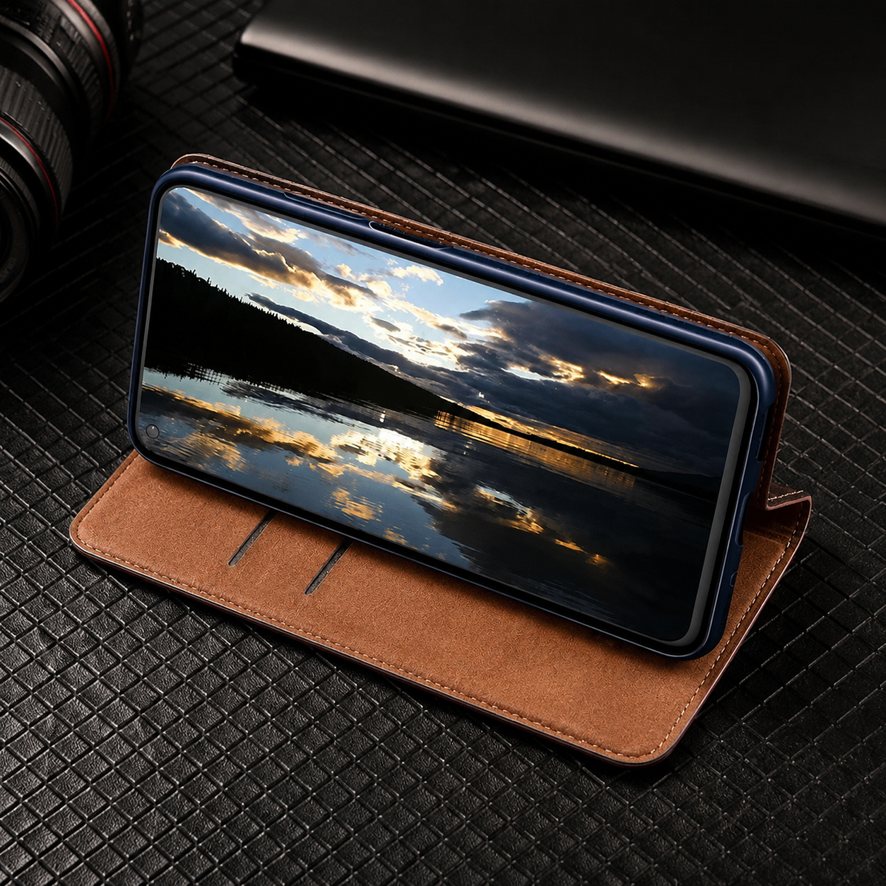 Premium iPhone Case Genuine Nappa Leather Wallet Flip Cover Card Holder Magnetic Closure Shockproof Stand Function Full Body Business Design