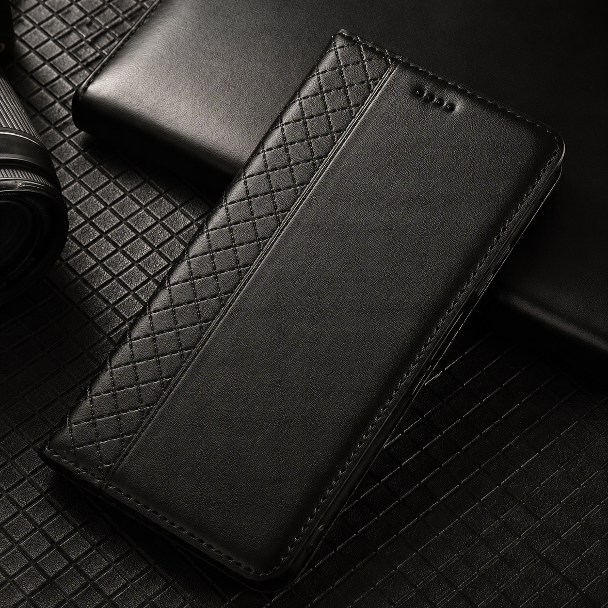 Premium iPhone Case Genuine Nappa Leather Wallet Flip Cover Card Holder Magnetic Closure Shockproof Stand Function Full Body Business Design