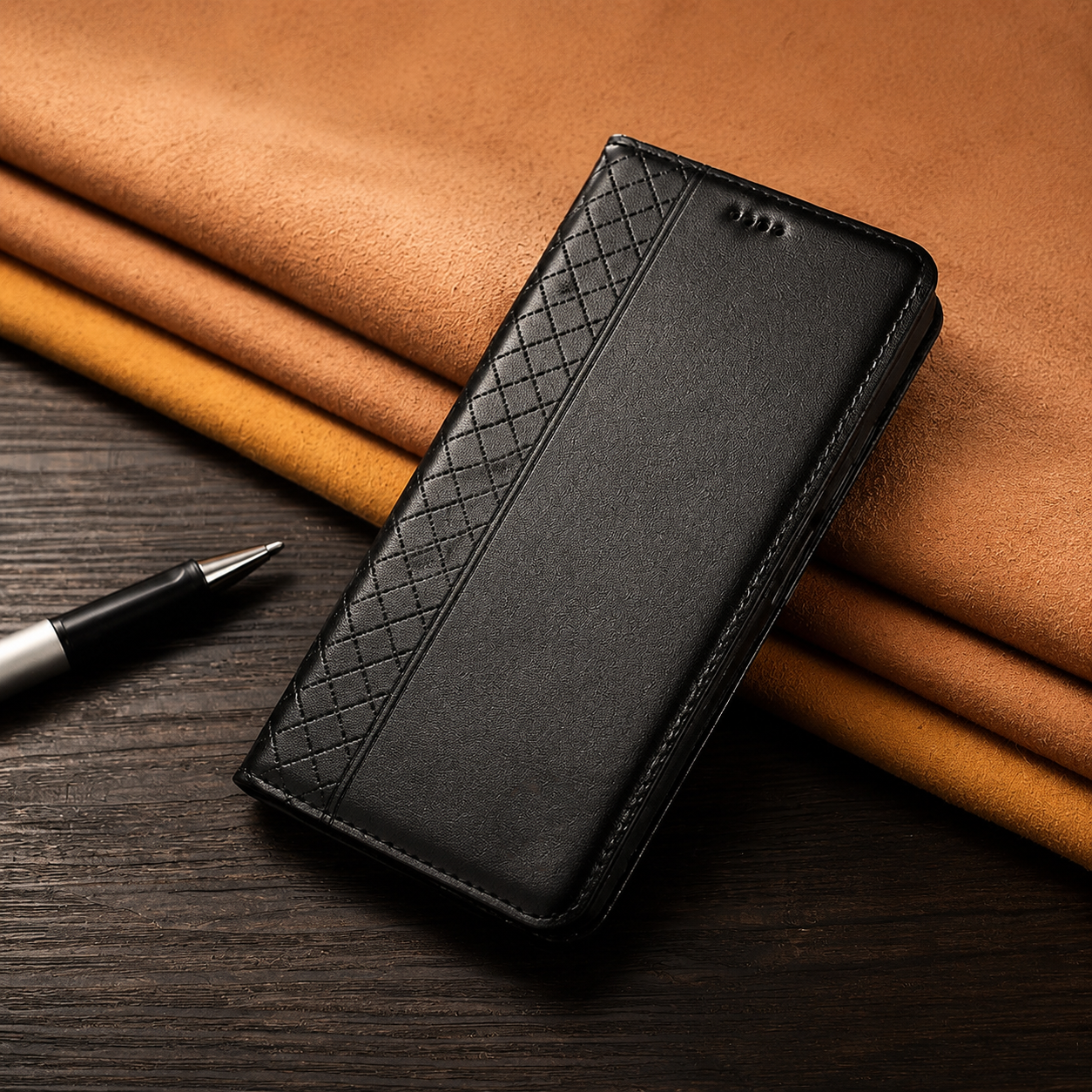 Premium iPhone Case Genuine Nappa Leather Wallet Flip Cover Card Holder Magnetic Closure Shockproof Stand Function Full Body Business Design