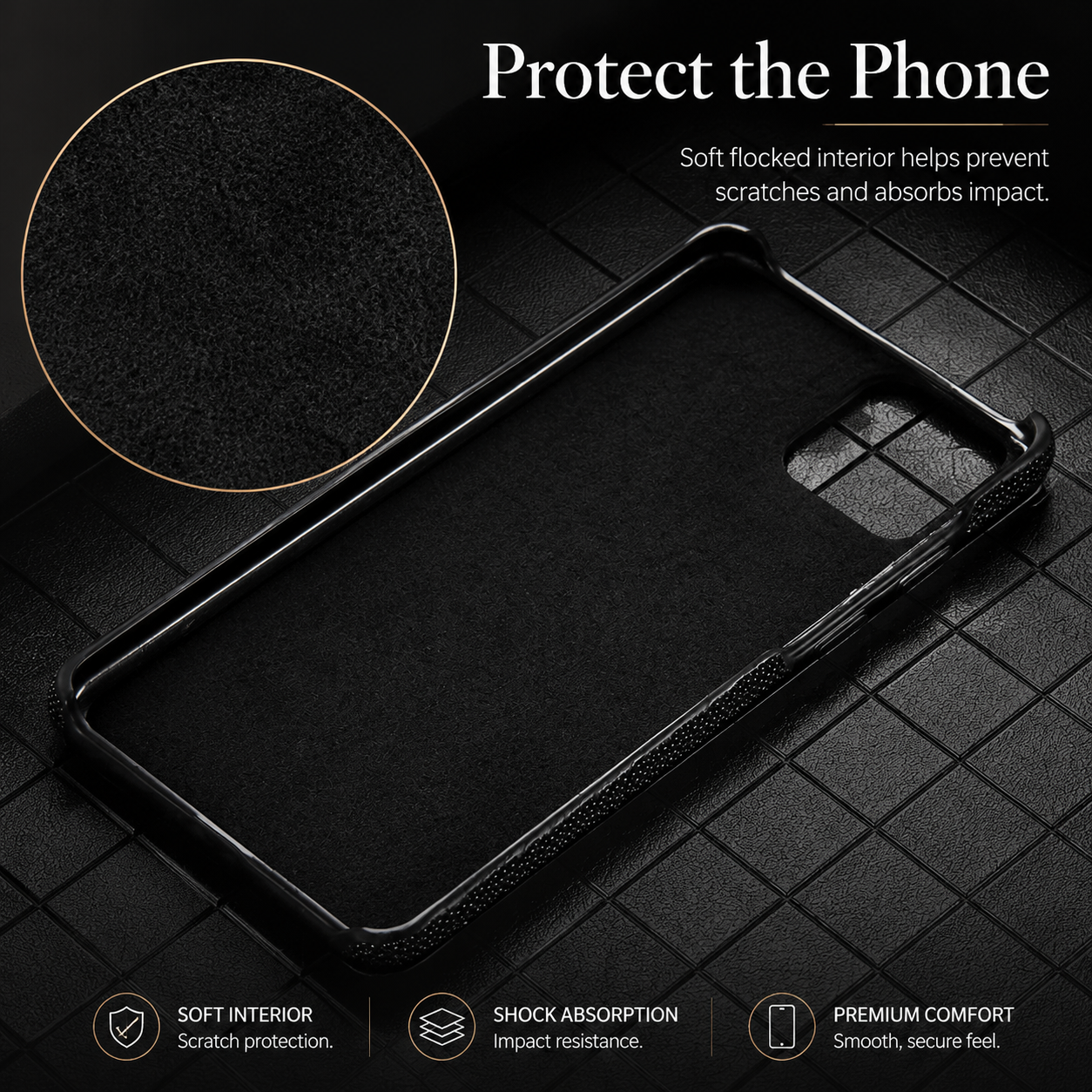 Premium iPhone Case Genuine Stingray Leather Cover Shockproof Anti Fingerprint Non Slip Grip Lightweight Durable Protective Case Luxury Design