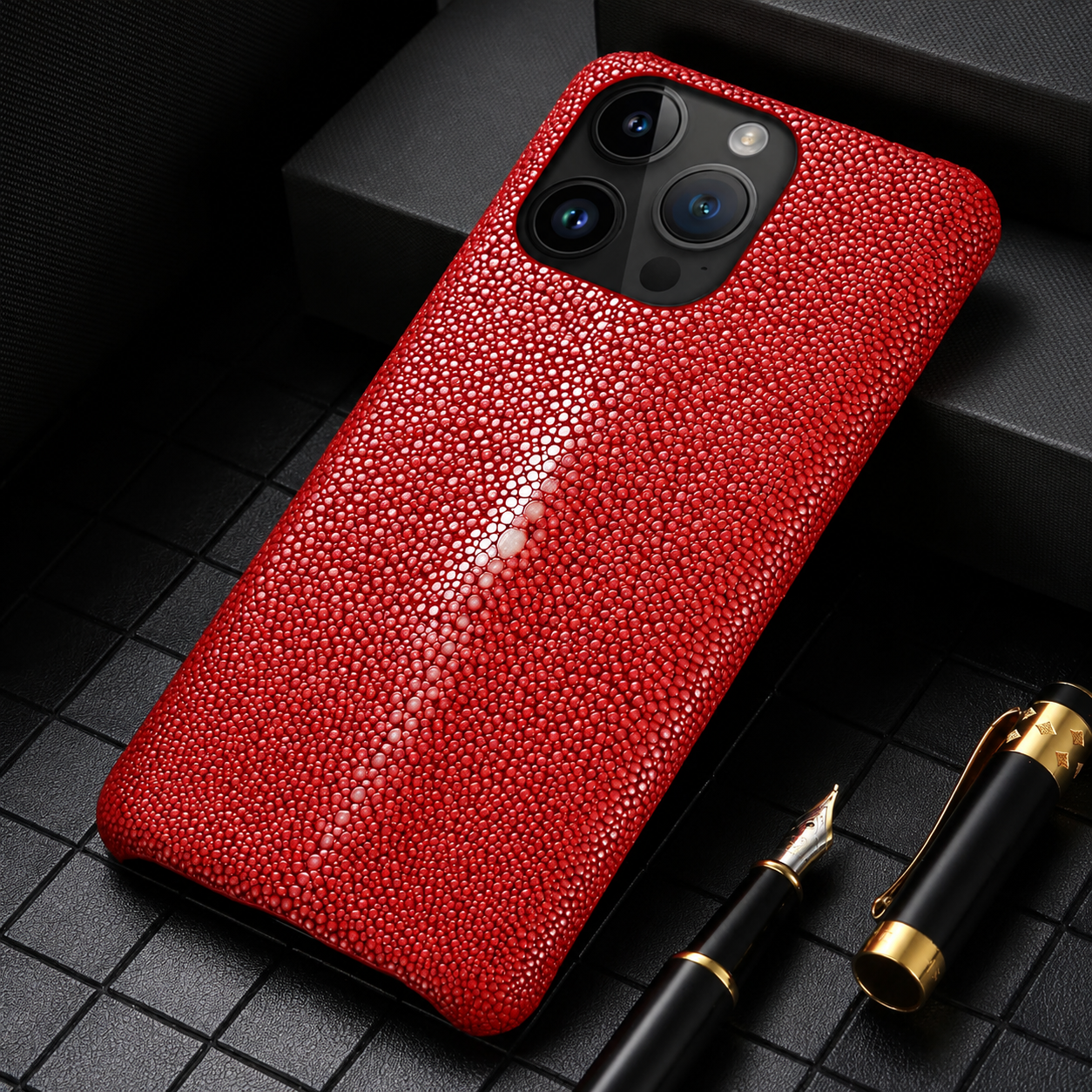 Premium iPhone Case Genuine Stingray Leather Cover Shockproof Anti Fingerprint Non Slip Grip Lightweight Durable Protective Case Luxury Design