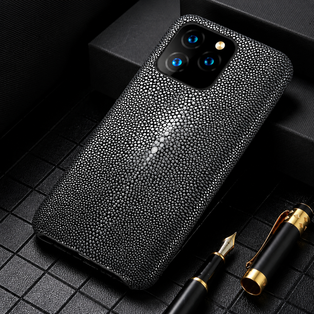 Premium iPhone Case Genuine Stingray Leather Cover Shockproof Anti Fingerprint Non Slip Grip Lightweight Durable Protective Case Luxury Design