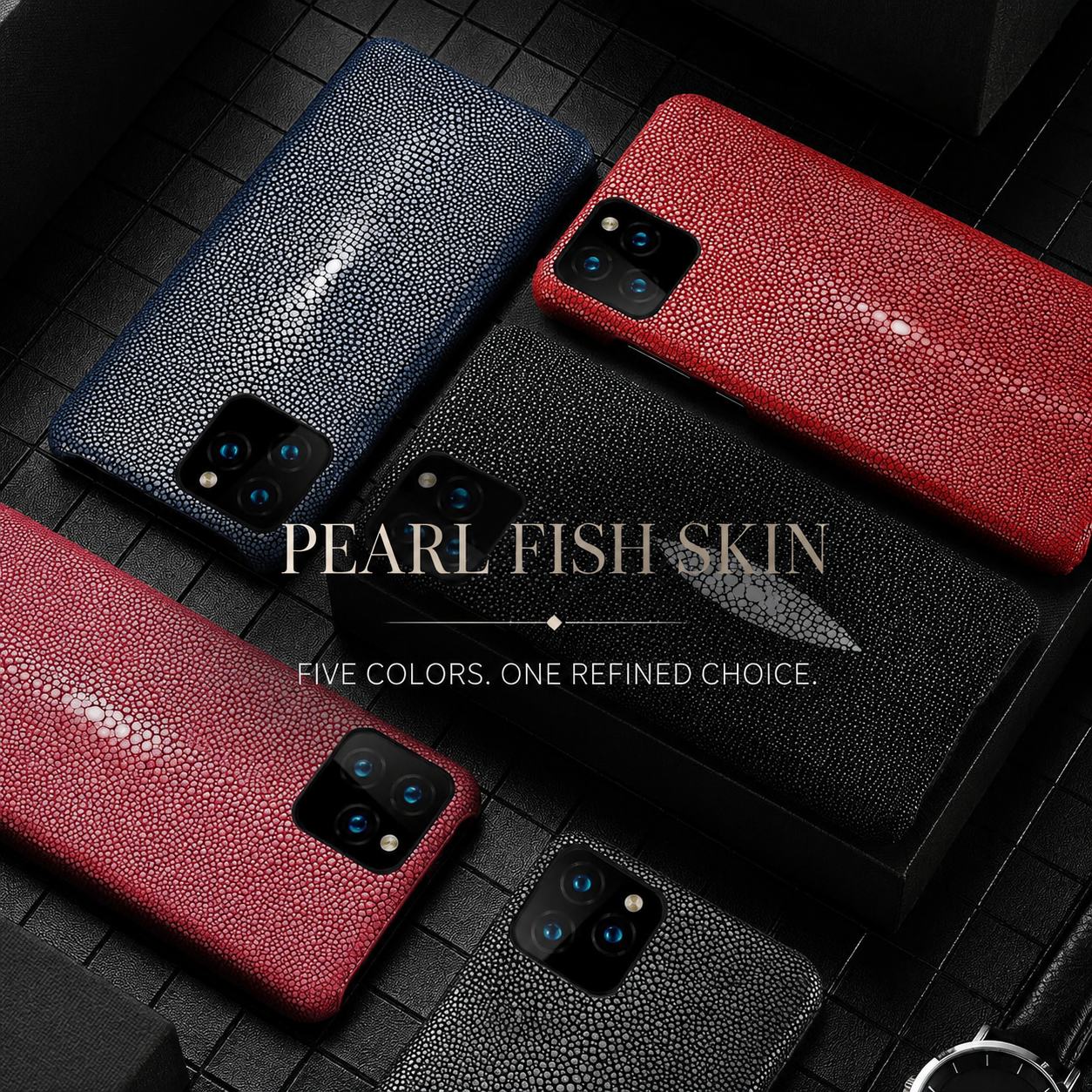 Premium iPhone Case Genuine Stingray Leather Cover Shockproof Anti Fingerprint Non Slip Grip Lightweight Durable Protective Case Luxury Design