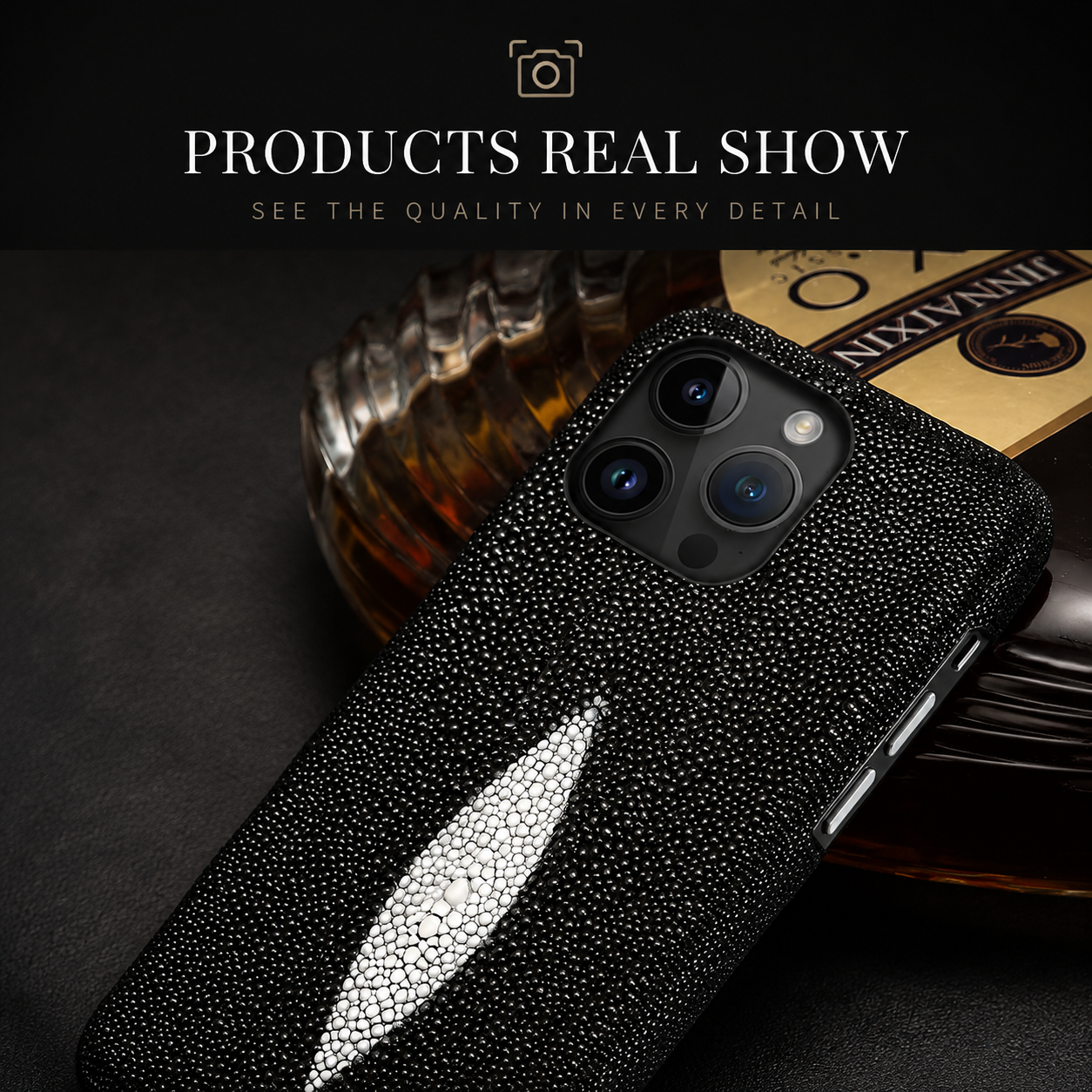 Premium iPhone Case Genuine Stingray Leather Cover Shockproof Anti Fingerprint Non Slip Grip Lightweight Durable Protective Case Luxury Design