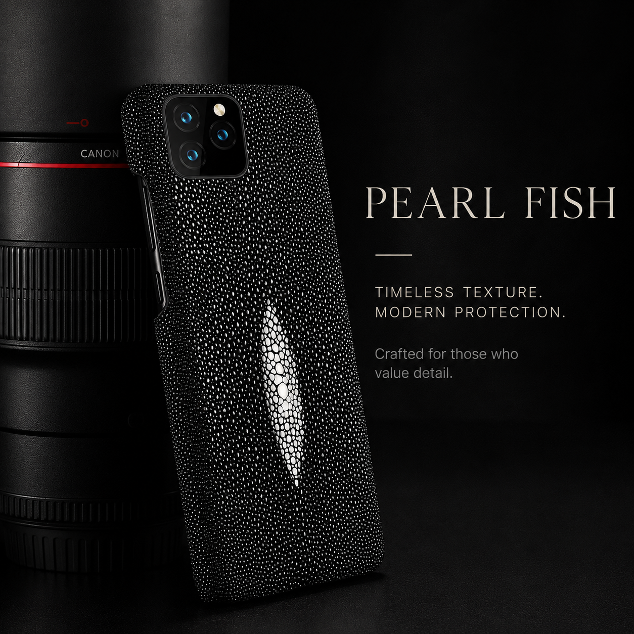 Premium iPhone Case Genuine Stingray Leather Cover with Camera Lens Protection, Shockproof Anti Scratch Design, Lightweight Half Wrapped Fit
