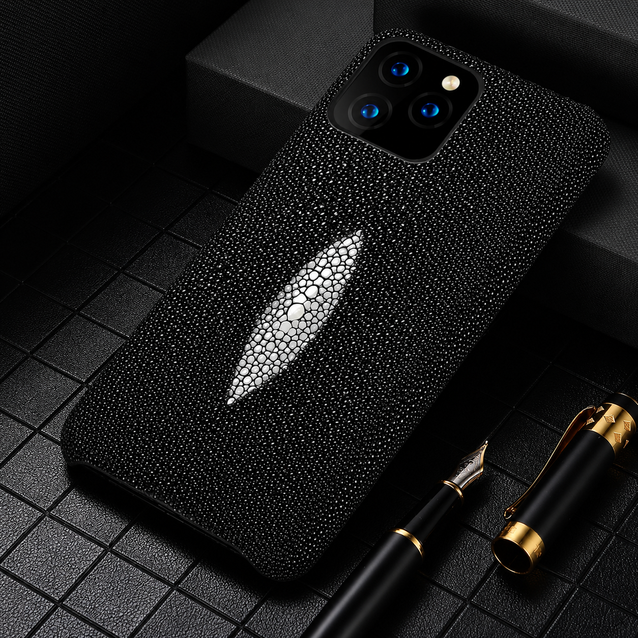 Premium iPhone Case Genuine Stingray Leather Cover with Camera Lens Protection, Shockproof Anti Scratch Design, Lightweight Half Wrapped Fit