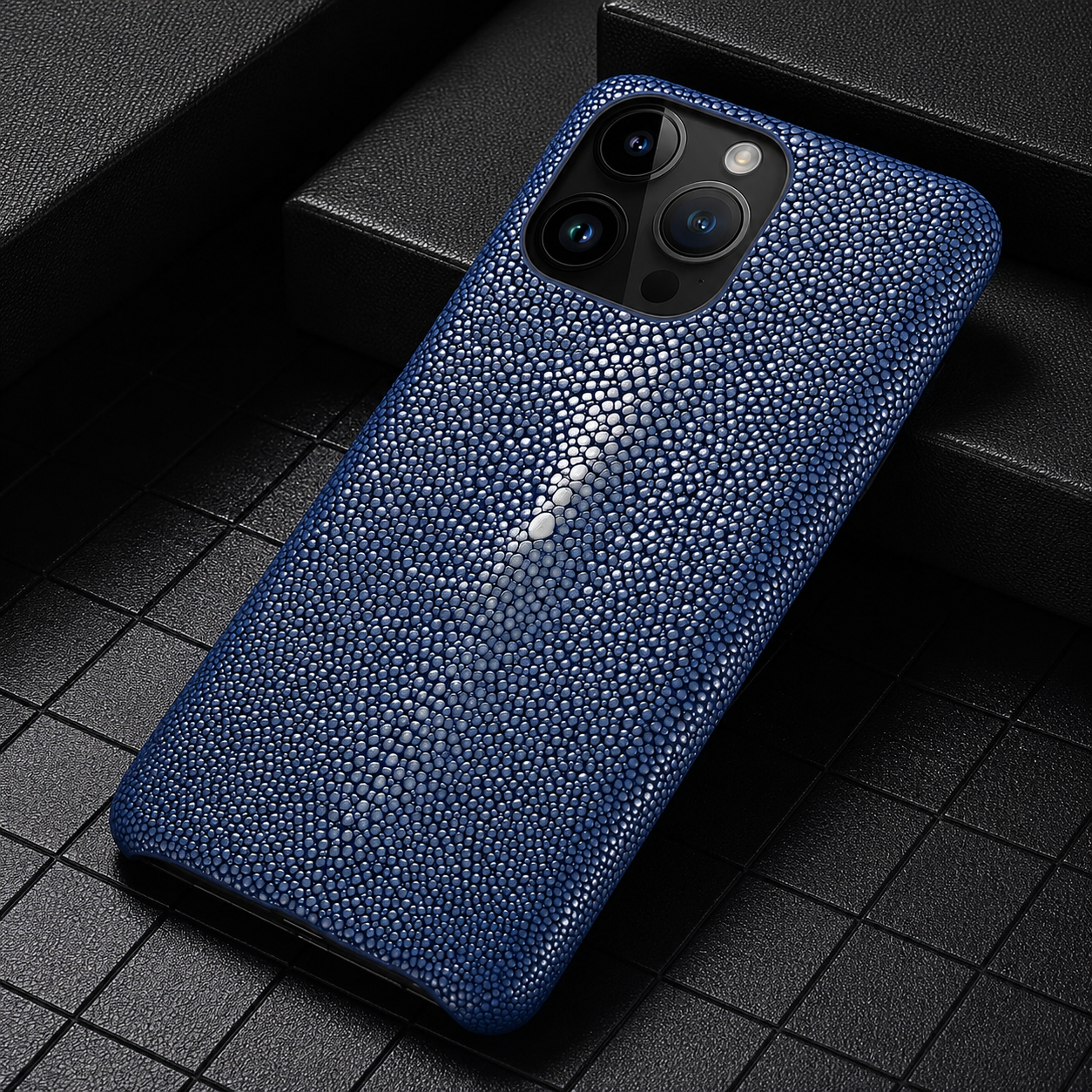 Premium iPhone Case Genuine Stingray Leather Cover with Camera Lens Protection, Shockproof Anti Scratch Design, Lightweight Half Wrapped Fit