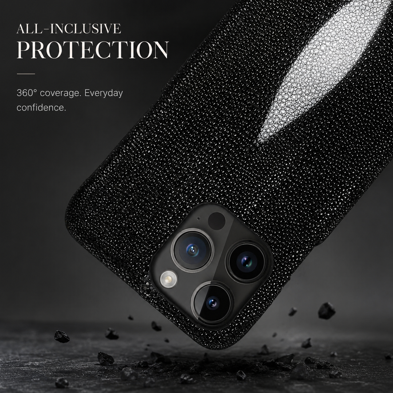 Premium iPhone Case Genuine Stingray Leather Cover with Camera Lens Protection, Shockproof Anti Scratch Design, Lightweight Half Wrapped Fit