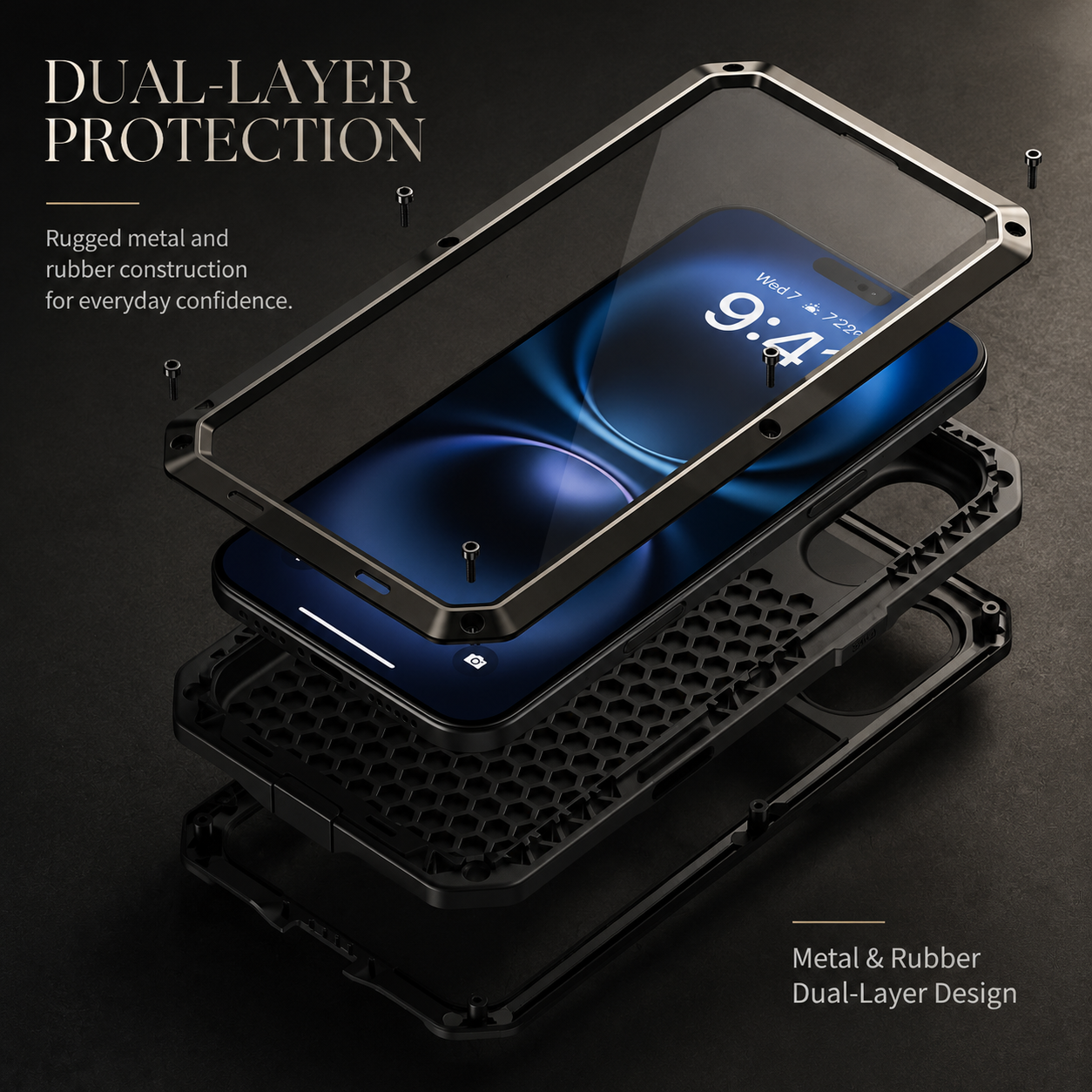 Premium iPhone Case Heavy Duty Aluminum Armor Construction with Camera Lens Protection, Dual Layer Metal TPU Build, Durable Shockproof Design