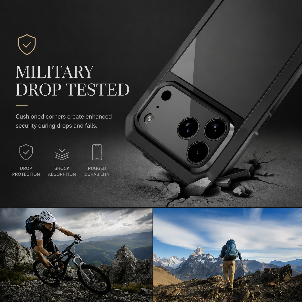 Premium iPhone Case Heavy Duty Aluminum Armor Construction with Camera Lens Protection, Dual Layer Metal TPU Build, Durable Shockproof Design