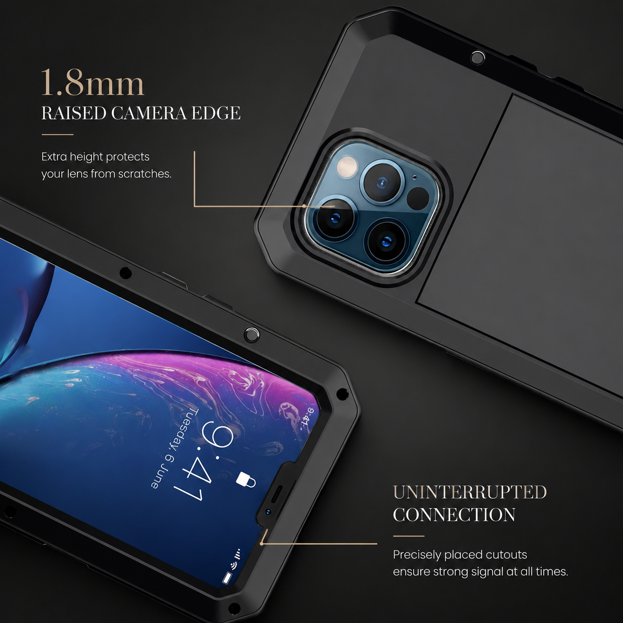Premium iPhone Case Heavy Duty Aluminum Armor Construction with Camera Lens Protection, Dual Layer Metal TPU Build, Durable Shockproof Design