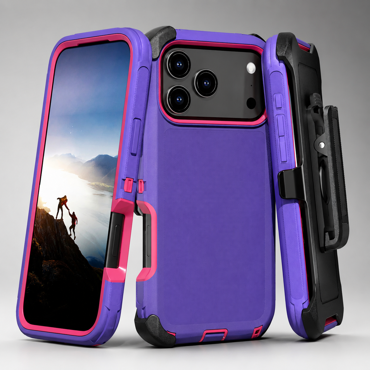 Premium iPhone Case Heavy Duty Armor Design with Camera Lens Protection, Shockproof PC TPU Construction, Belt Clip, Anti Fingerprint Non Slip Grip